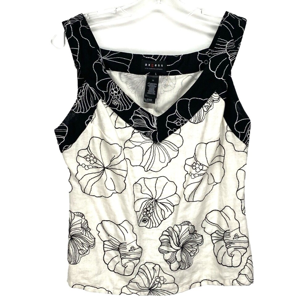 Axcess Womens Sz 10 Crop Top Floral Sleeveless Embroidered Lined Linen Blend Zip